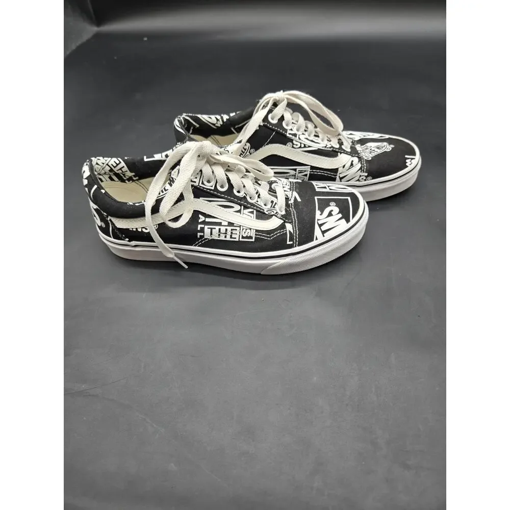 Classic Vans All Over Logo Black and White Skate Shoes US Men's 7 / W8.5 #143